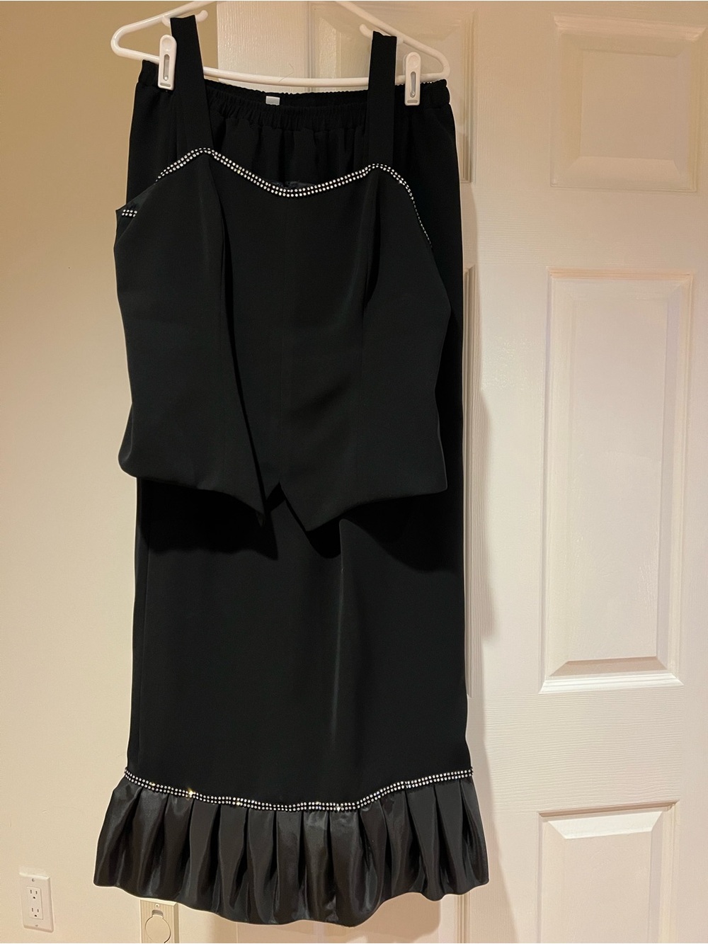 Black three Piece Evening Set with Rhinestone Trim